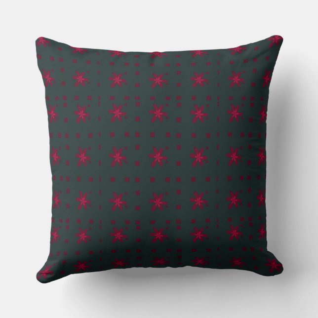 Formal Floral Square Conundrum Dark Teal Green Red Throw Pillow (Back)
