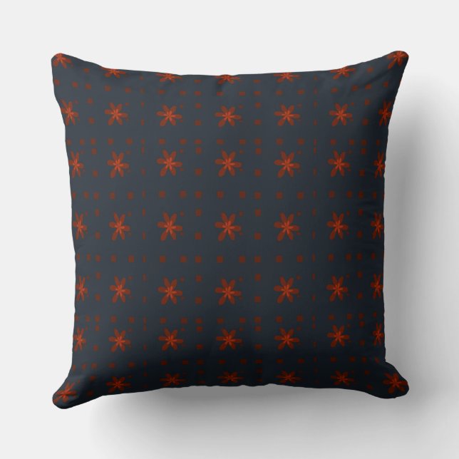 Formal Floral Square Conundrum Navy Maroon Throw Pillow (Back)