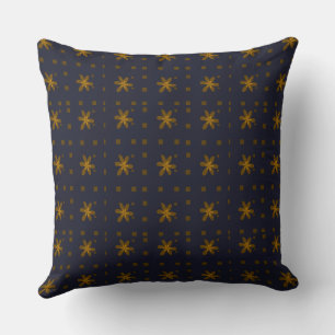 Formal Floral Square Conundrum Navy Mustard Throw Pillow