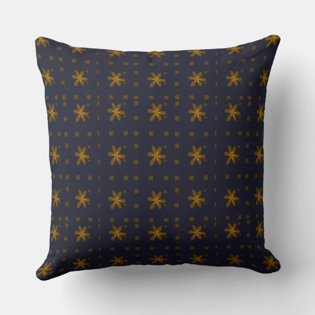 Formal Floral Square Conundrum Navy Mustard Throw Pillow (Back)