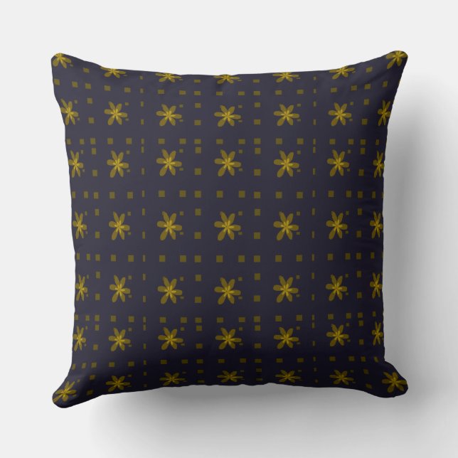 Formal Floral Square Conundrum Navy Olive Green  Throw Pillow (Back)