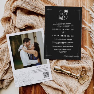 Formal Floral Wedding Crest Vintage QR Code Photo Invitation