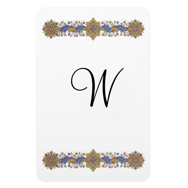 Formal Floral with Gold Custom Monogram Magnet (Vertical)