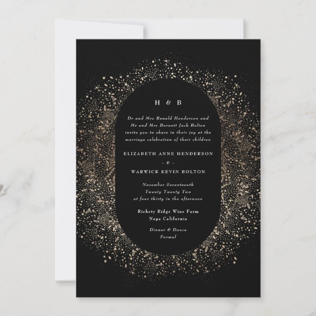 Formal Foil Black and Gold Wedding Arch Invitation (Front)