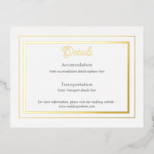 Formal foiled wedding details enclosure card (Front)