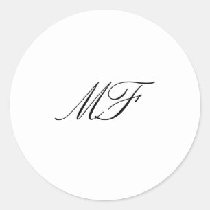 Formal Framed Classic Monogram Black White Wedding Round Sticker