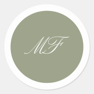 Formal Framed Classic Monogram Sage Green Wedding Classic Round Sticker