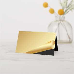 Formal Gold and Black Wedding Folded Place Card