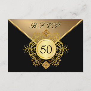 Formal Gold Black 50th Birthday Anniversary RSVP Card
