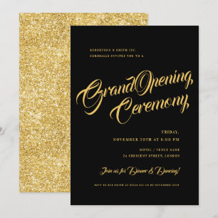 Formal Gold Black Glitter Corporate Grand Opening Invitation