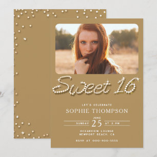 Formal Gold Chic Classy Rhinestones Sweet 16 Photo Invitation