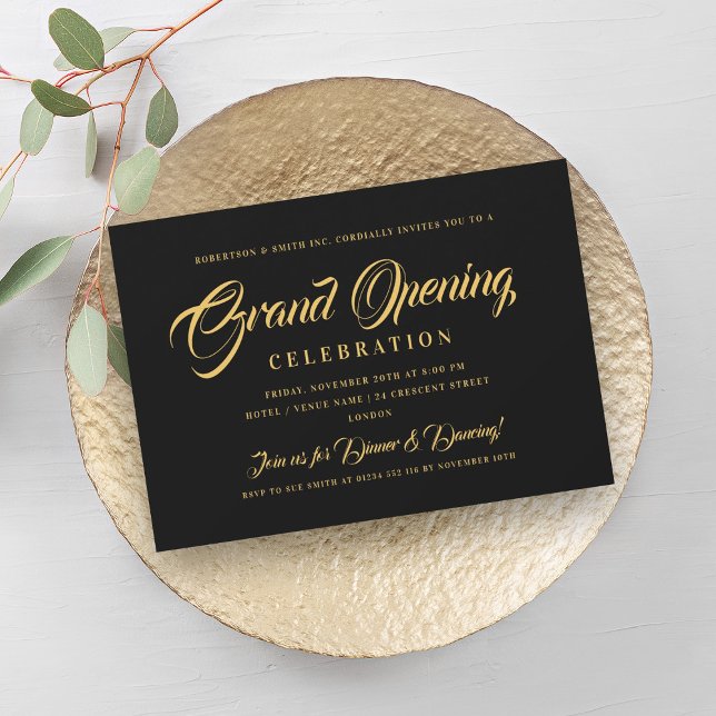 Formal Gold Corporate Grand Opening Black Invitation (Formal Gold Corporate Grand Opening Black Invitation)
