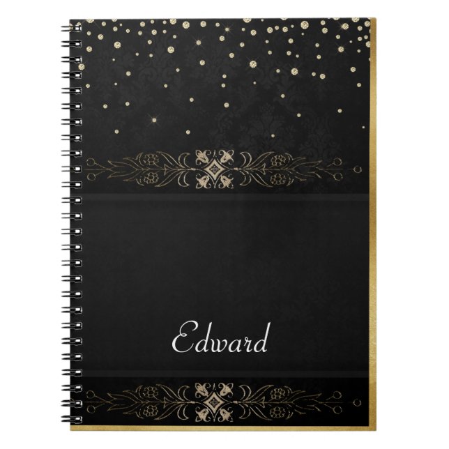 Formal Gold on Black Background Notebook (Front)