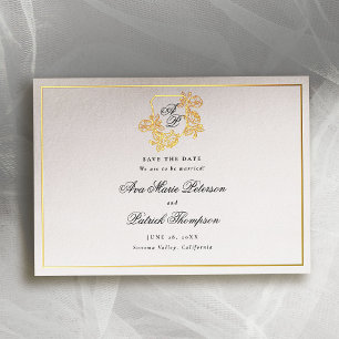 Formal Gold Wild Roses Crest Wedding Save the Date