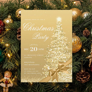 Formal Gold Winter Christmas Tree Bow Holiday  Invitation