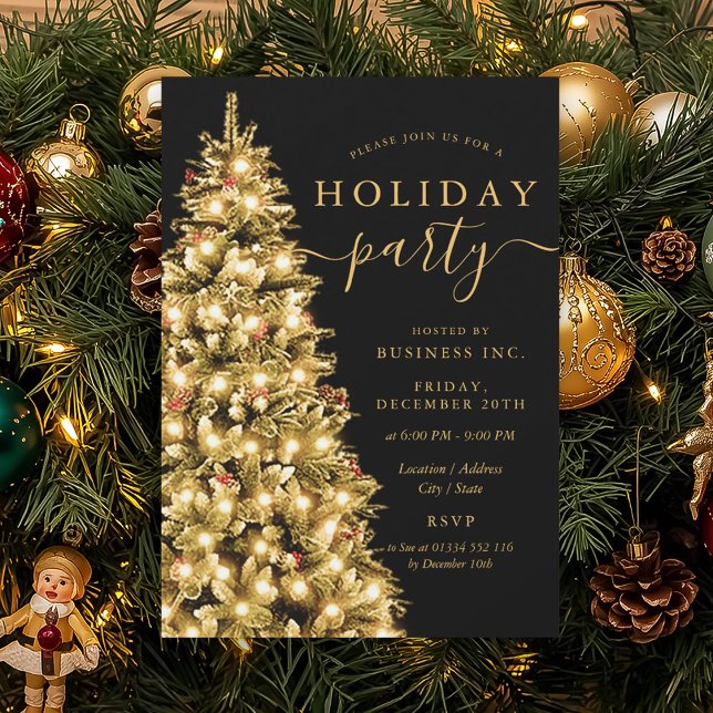 Formal Gold Xmas Tree Corporate Holiday Party  Invitation (Formal Gold Xmas Tree Corporate Holiday Party Invitation)