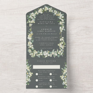 Formal Grey Green Snowberry+Eucalyptus Wedding All In One Invitation