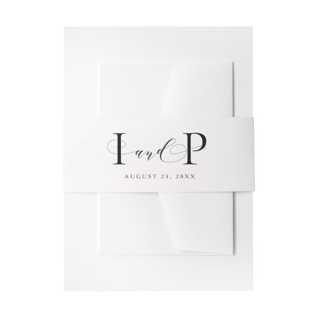 Formal initials wedding invitation belly band (Front Example)