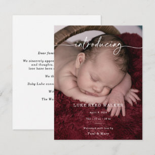 Formal Introducing Photo Baby Announcement Card