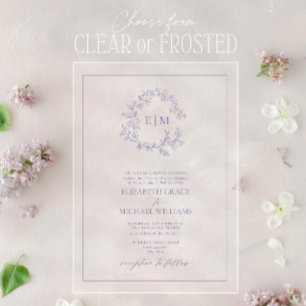 Formal Lavender Leafy Crest Monogram Wedding Acrylic Invitations