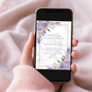 Formal Lavender Lilac Marble Gold Floral Wedding Invitation