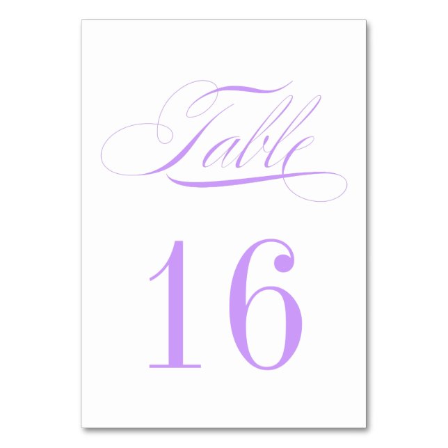 Formal Lavender Purple and White Table Number Card (Front)
