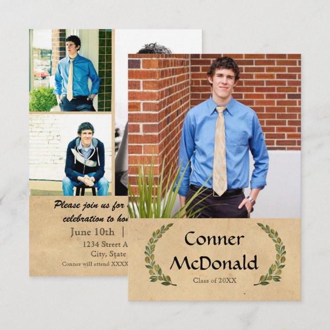 Formal Leaf - 3x5 Graduation Announcement (Front/Back)