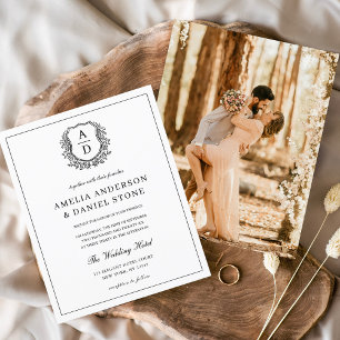 Formal Leafy Crest Monogram Photo Wedding 