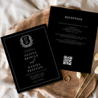 Formal Leafy Crest Monogram Wedding QR Code