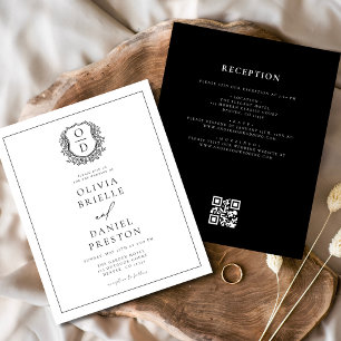 Formal Leafy Crest Monogram Wedding QR Code