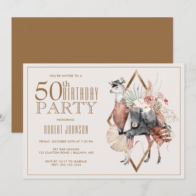 Formal Llama 50th Birthday Party Invitation (Front/Back)