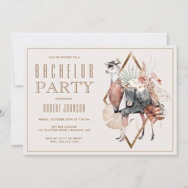 Formal Llama Gentlemen Bachelor Party Invitation (Front)