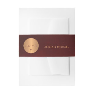 Formal luxury burgundy copper gold wedding love invitation belly band