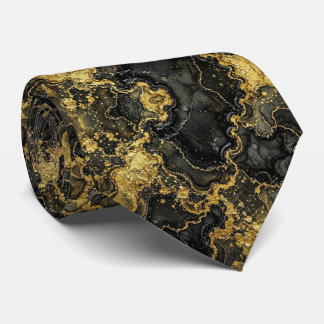 Formal Luxury Neck Tie | Marble Black & Gold