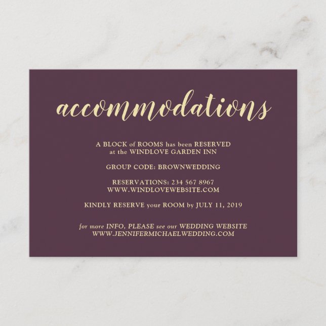 Formal Midnight Fig & Champagne Accommodations Enclosure Card (Front)