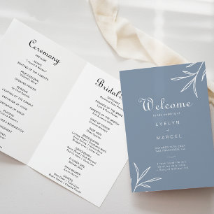 Formal Minimal Dusty Blue Folded Wedding  Program