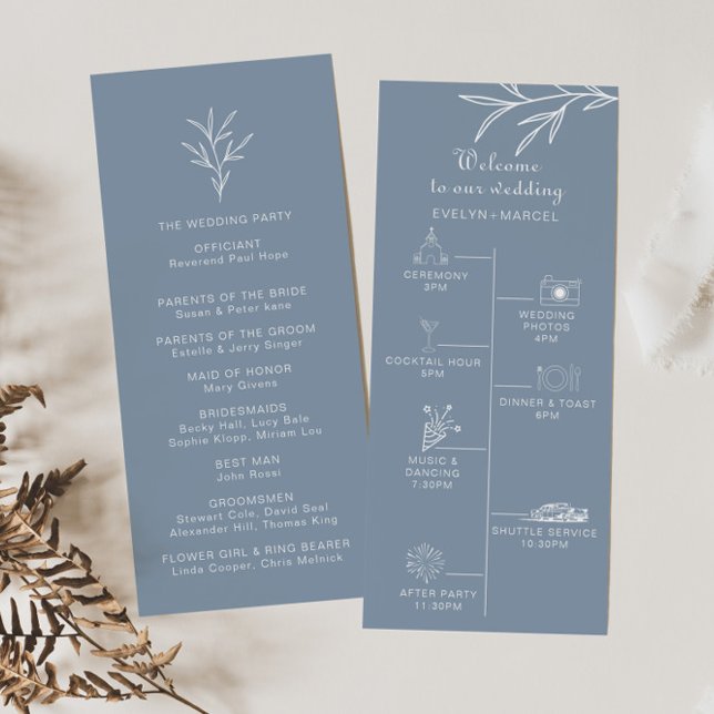 Formal Minimal Dusty Blue Timeline Wedding  Program (Creator Uploaded)