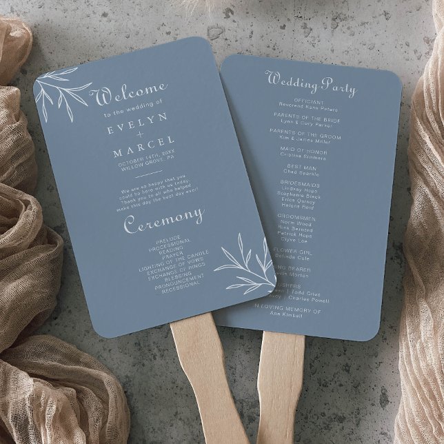 Formal Minimal Dusty Blue Wedding Program  Hand Fan (Creator Uploaded)