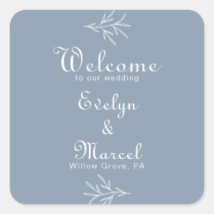 Formal Minimal Dusty Blue Wedding Welcome  Square Sticker