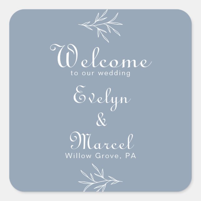 Formal Minimal Dusty Blue Wedding Welcome  Square Sticker (Front)