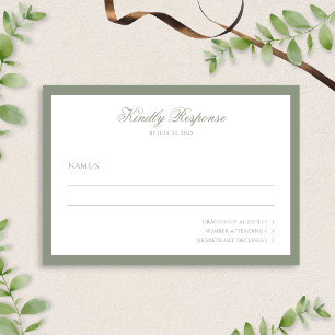 Formal Minimal Sage Green Border Script Wedding RSVP Card