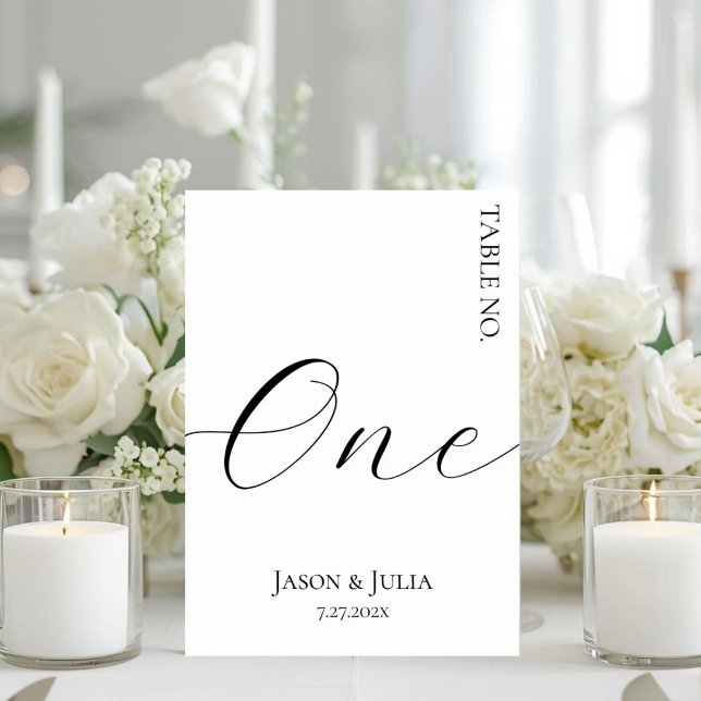 Formal Minimalist Script Black & White Wedding Table Number (Creator Uploaded)