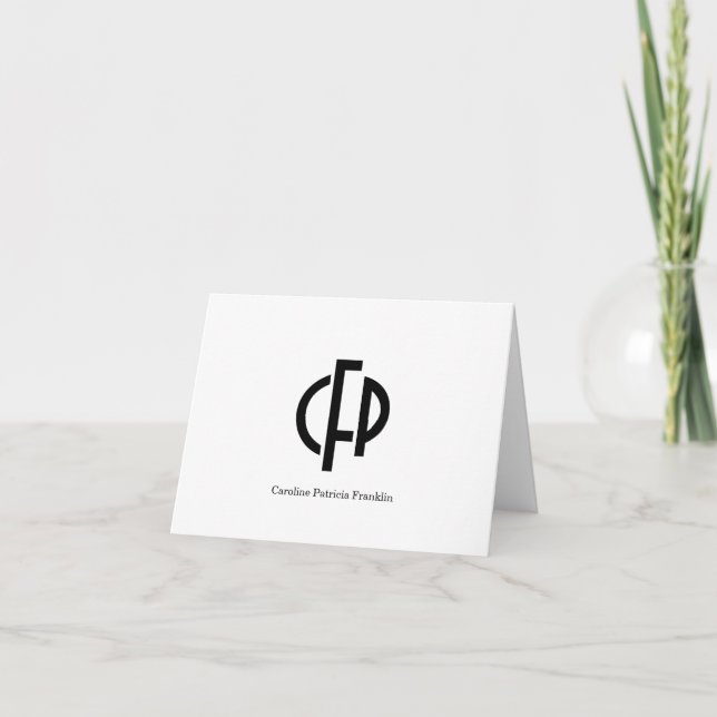 Formal Modern Black Geometric Monogram Initials Note Card (Front)
