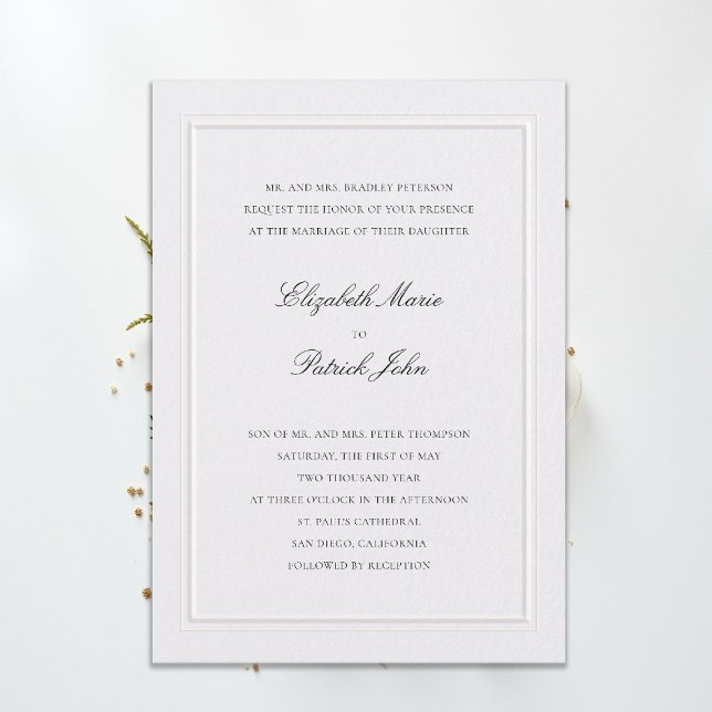 Formal Modern Classic Double Frame Pearl Wedding Invitation (modern classic wedding invitation double frame elevated pearl formal traditional calligraphy stately)