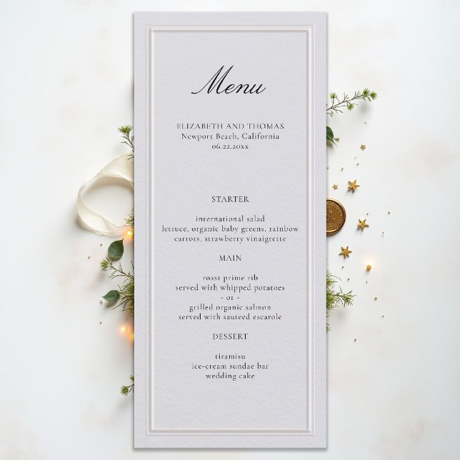 Formal Modern Classic Elevated Frame Ivory Wedding Menu (formal wedding menu elegant modern classic traditional black tie ballroom countryclub ivory)