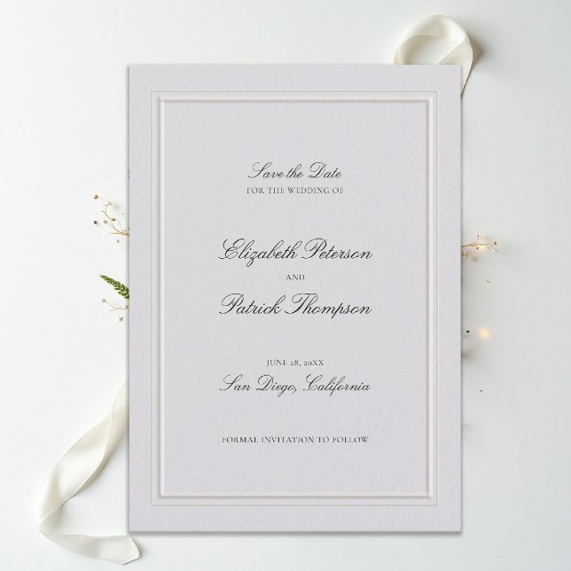 Formal Modern Classic Elevated Frame Ivory Wedding Save The Date (modern classic wedding invitation double frame elevated ivory formal traditional calligraphy )