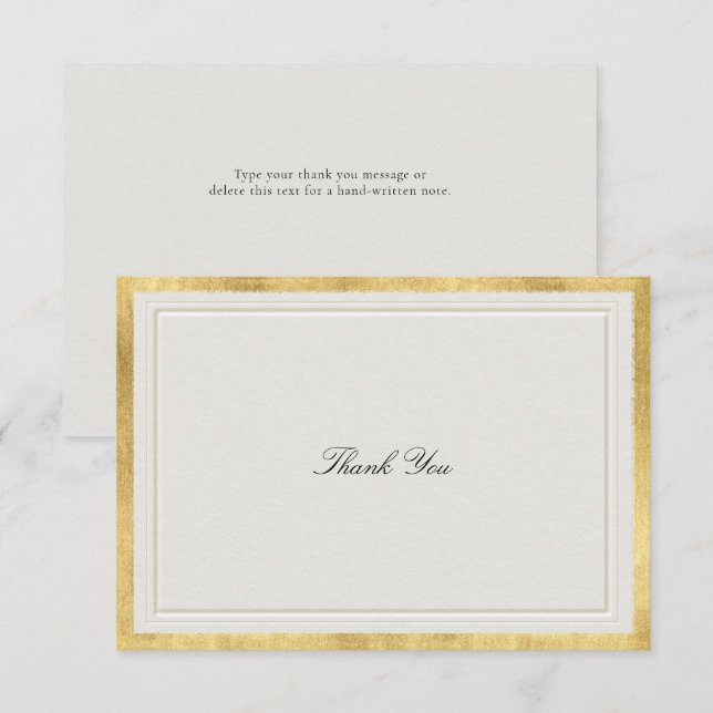 Formal Modern Classic Elevated Gold Ecru Wedding Thank You Card (Front/Back)