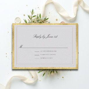 Formal Modern Classic Elevated Ivory Gold Wedding RSVP Card