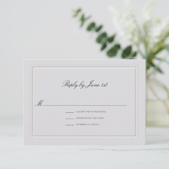 Formal Modern Classic Elevated Ivory Sm Wedding RSVP Card (Standing Front)