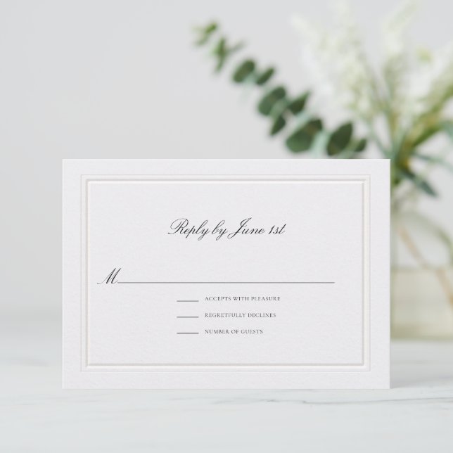 Formal Modern Classic Elevated Pearl Sm Wedding RSVP Card (Standing Front)